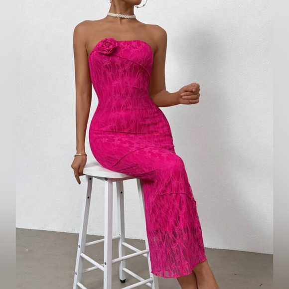 Hot Pink Lace Maxi Dress - Picture 1 of 4